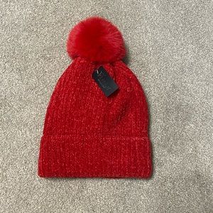Red Fleeced Lined Pom Pom Beanie
